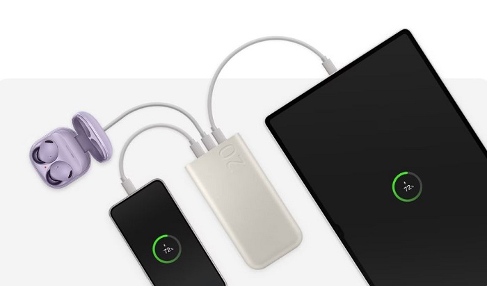 cu acumulatorul extern super rapid samsung 45w 20000 mah poti incarca simultan 3 dispozitive