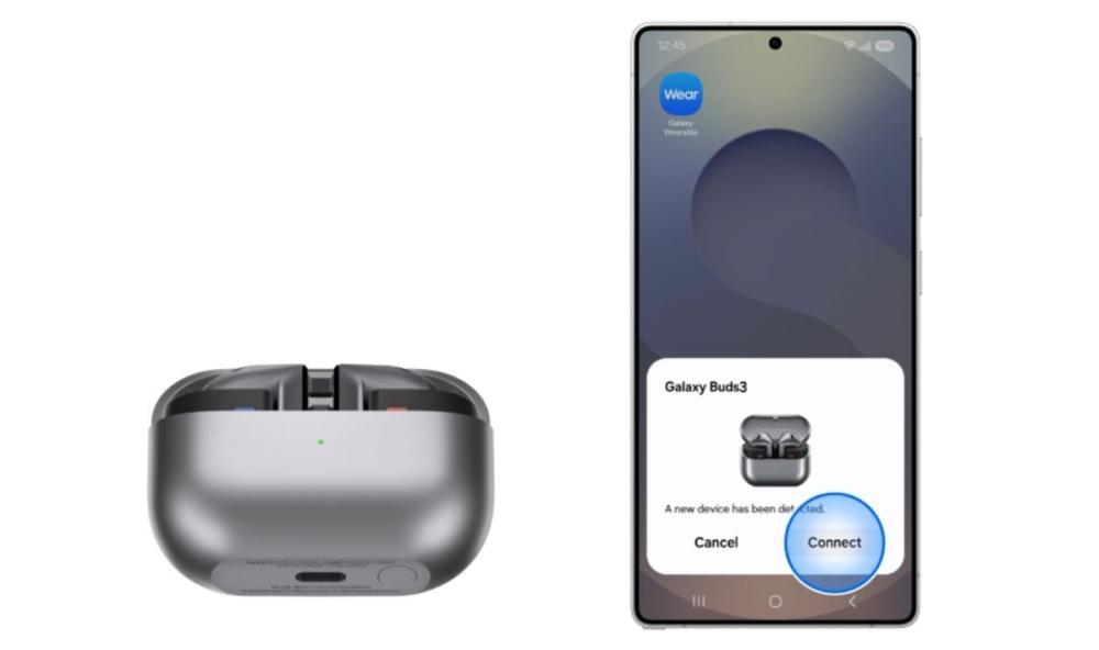 Galaxy Buds3 se conectează automat la dispozitivul tău imediat ce deschizi carcasa de încăracre.
