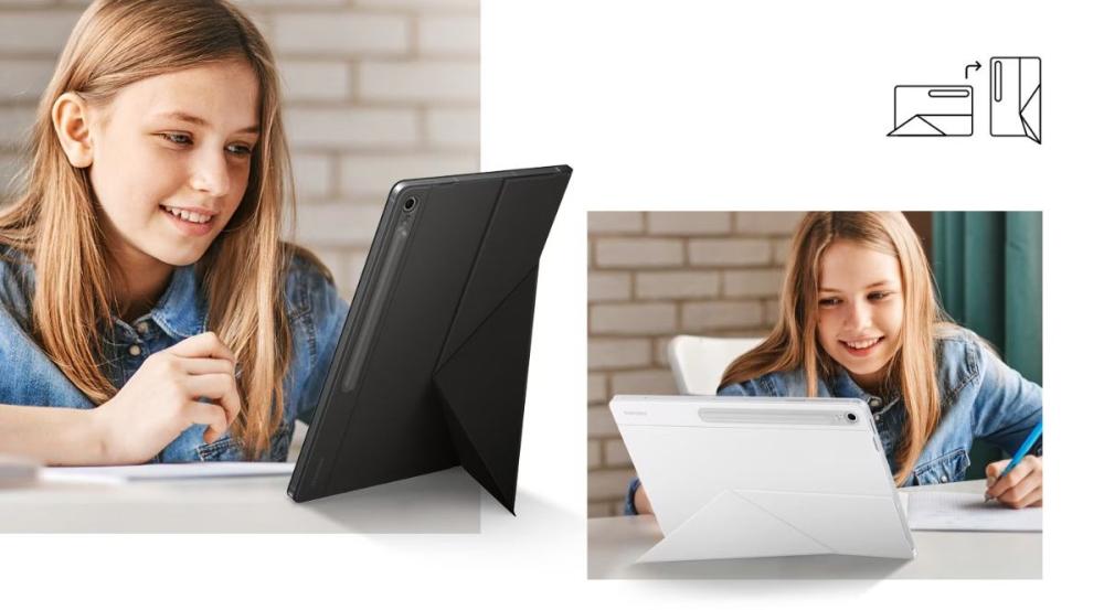 Smart BookCover Galaxy Tab S10 FE+ îți permite să așezi tableta atât în modul portret cât și în modul peisaj.