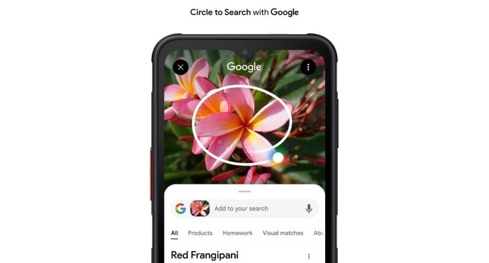 Selectarea rapidă a textului, imaginilor sau videoclipurilor se face direct pe ecran cu funcția integrată Google Circle a telefonului XCover7 Pro 5G Enterprise Edition.