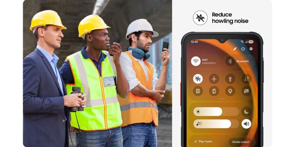 Telefonul Samsung XCover7 Pro 5G elimină zgomotele în tmpul apelului, datorită tehnologiei anti-talk și difuzoarelor stereo optimizate.