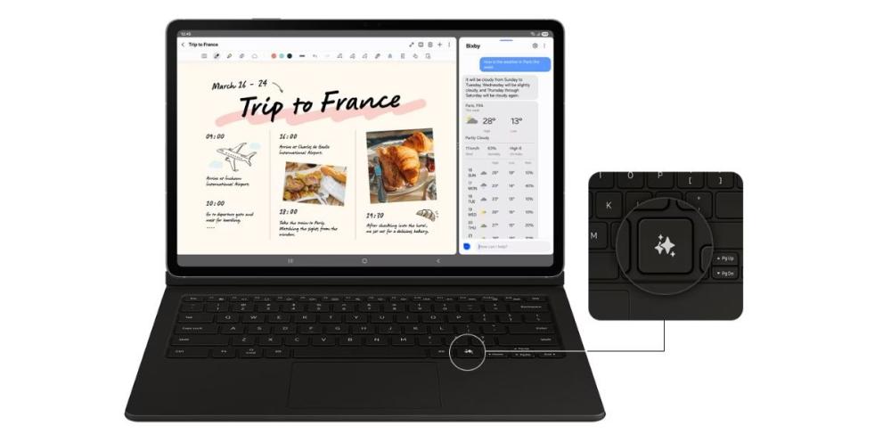 Tastatura inteligentă integrează butonul Galaxy AI la tebleta Samsung Galaxy Tab S10 FE.