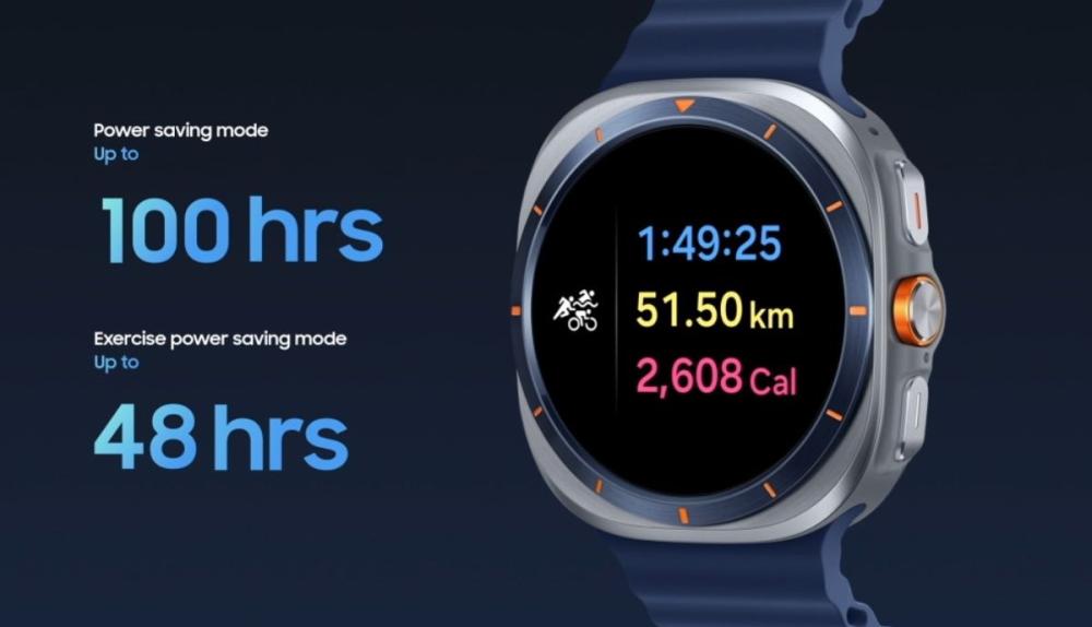 Samsung Galaxy Watch Ultra 2 (2025) are bateria rezistenă de până la 100 de ore în modul economisire energie și până la 48 de ore în modul monitorizare continuă.