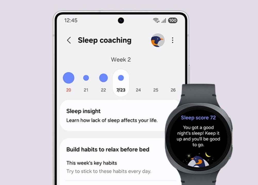 Ceasul Samsung Galaxy Watch8 îți oferă recomandări inteligente pentru un program de somn adaptat nevoilor.
