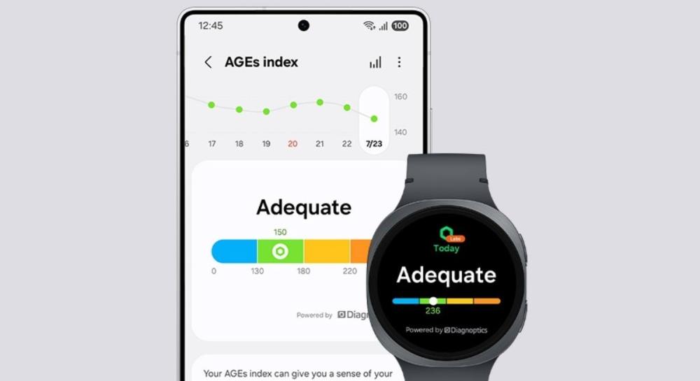 Ceasul Samsung Galaxy Watch8 44mm urmărește nivelul compușilor AGE.