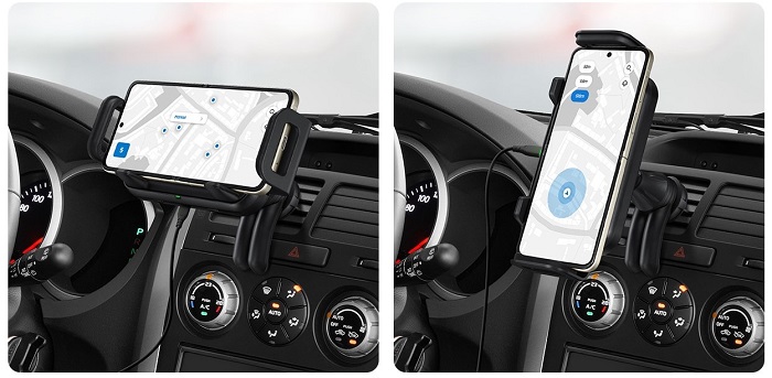 Suportul auto universal cu incarcare wireless se poate roti complet, la 360 grade