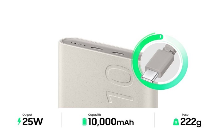 acumulatorul extern super rapid wireless samsung 25w are doua porturi usb-c 