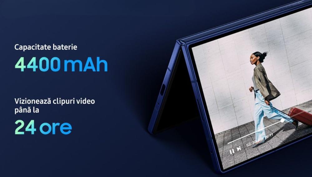 Telefonul Samsung Galaxy Z Fold7 5G are bateria puternică de 4400 mAh, valabilă 24 de ore.