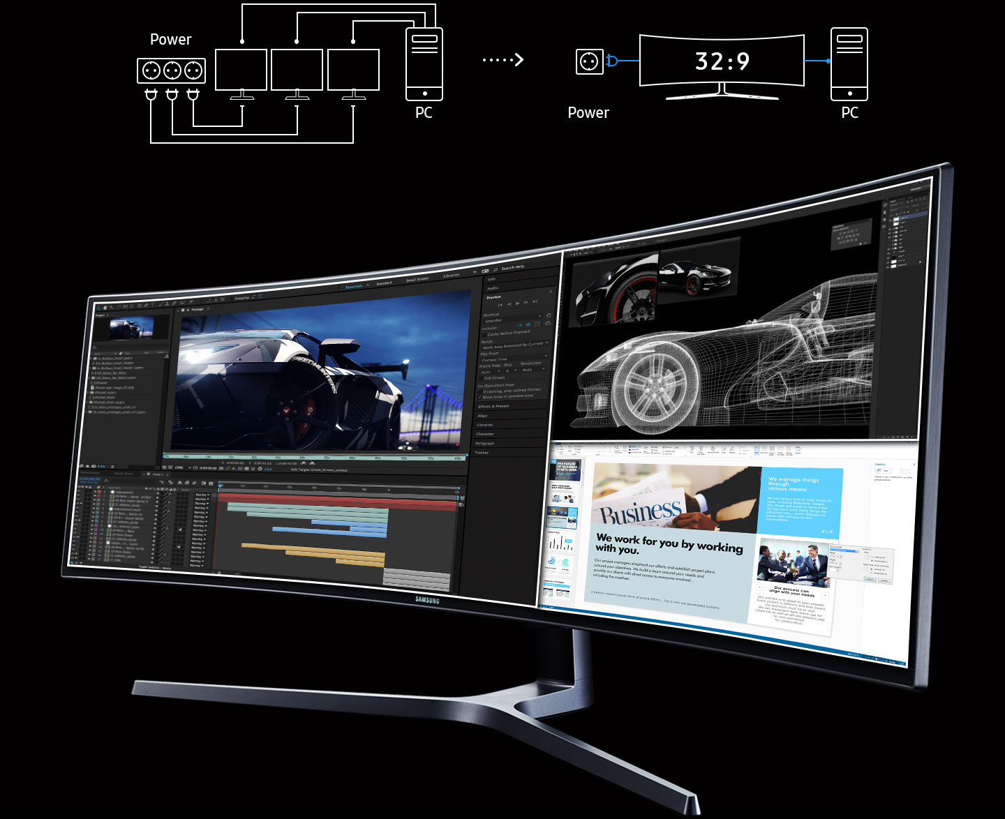 monitor-QLED-samsung-curbat-gaming-49-inch-C49HG90-multi-tasking
