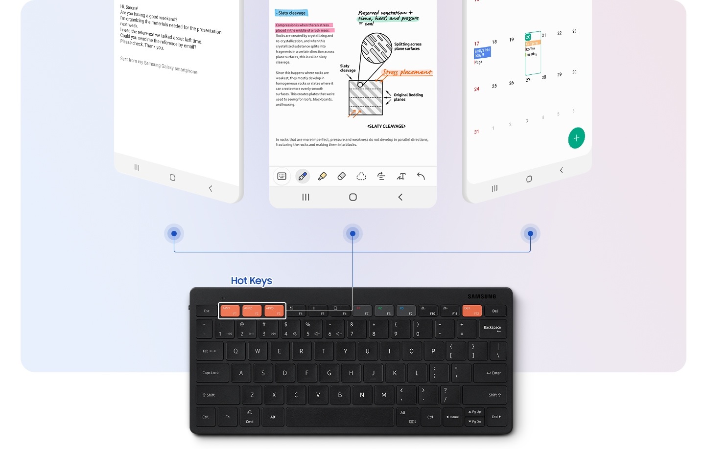 samsung smart keyboard trio 500 are trei taste rapide pentru aplicatii
